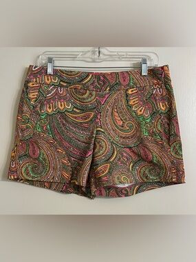 J. Crew Paisley Print Shorts in Green, Pink & Orange